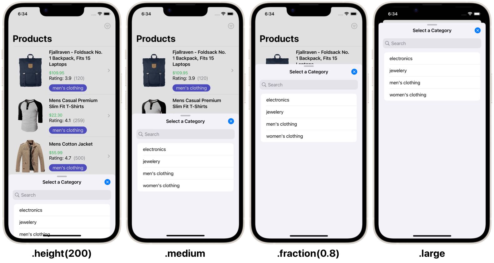 swiftui sheet with presentationDetents of medium, large, height and percentage